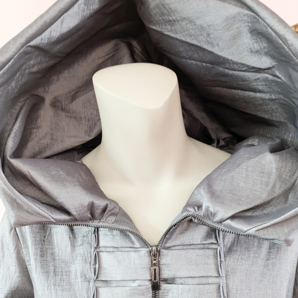 Silver Hooded Coat with Belt - Picture 7 of 14